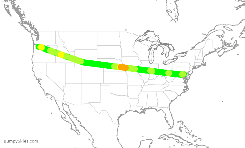 Turbulence forecast map for SWA1010, BWI to PDX