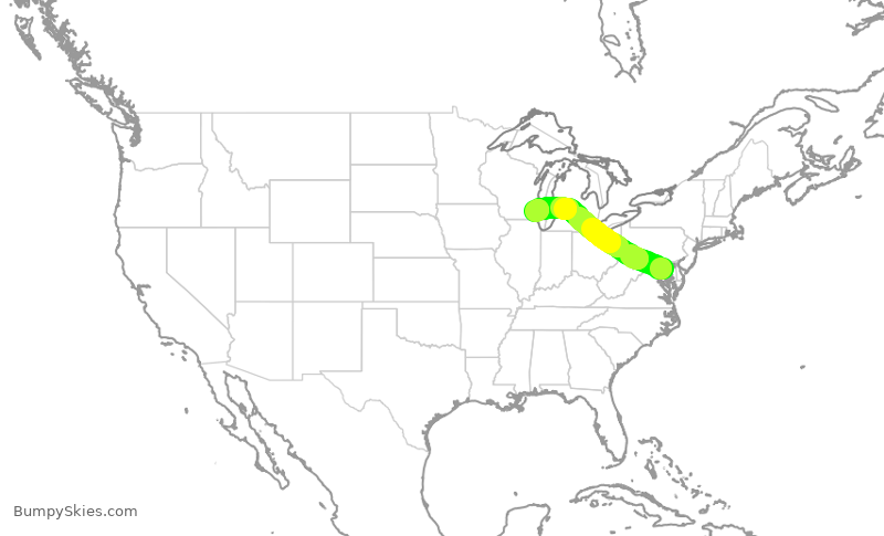 Turbulence forecast map for SWA1011, BWI to MKE