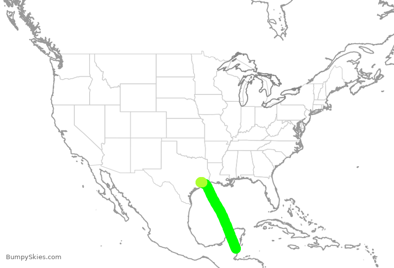 Turbulence forecast map for SWA1013, BZE to HOU