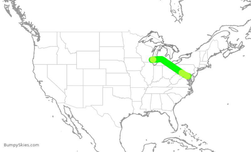 Turbulence forecast map for SWA1014, BWI to MKE