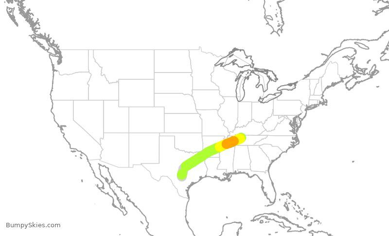 Turbulence forecast map for SWA1014, SAT to BNA