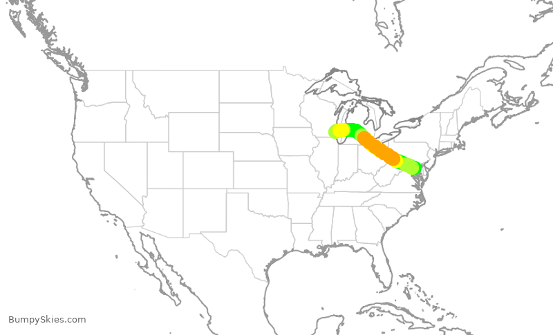 Turbulence forecast map for SWA1015, BWI to MKE