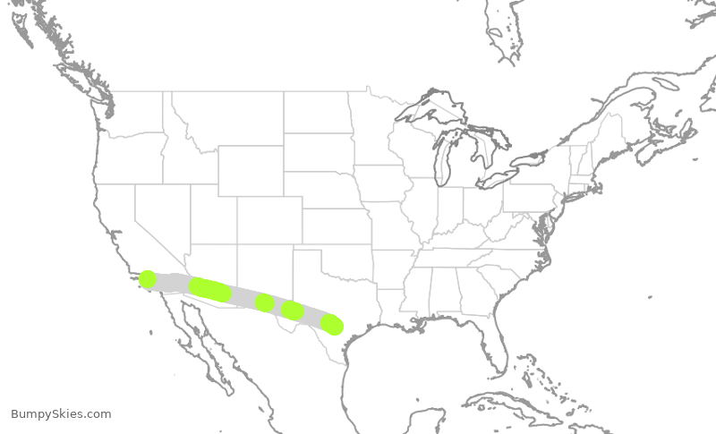 Turbulence forecast map for SWA1016, LAX to SAT