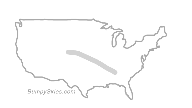 Map of continental US with illustrated flight path and turbulence forecast (described in text below)