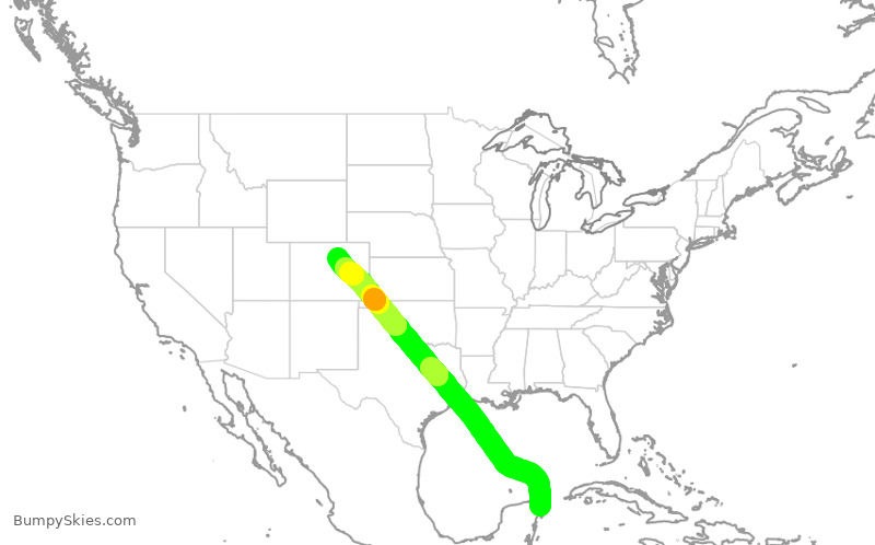 Turbulence forecast map for SWA1018, CUN to DEN