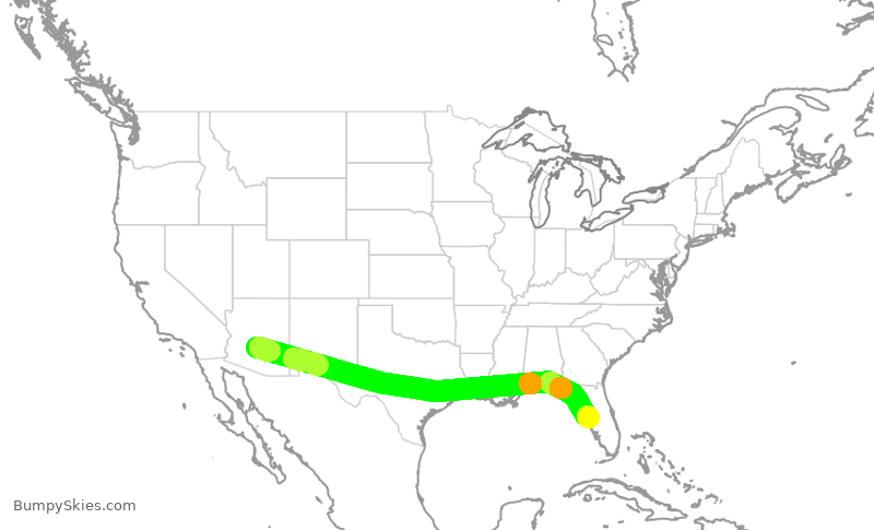 Turbulence forecast map for SWA1021, PHX to TPA