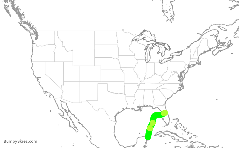 Turbulence forecast map for SWA1025, CUN to MCO