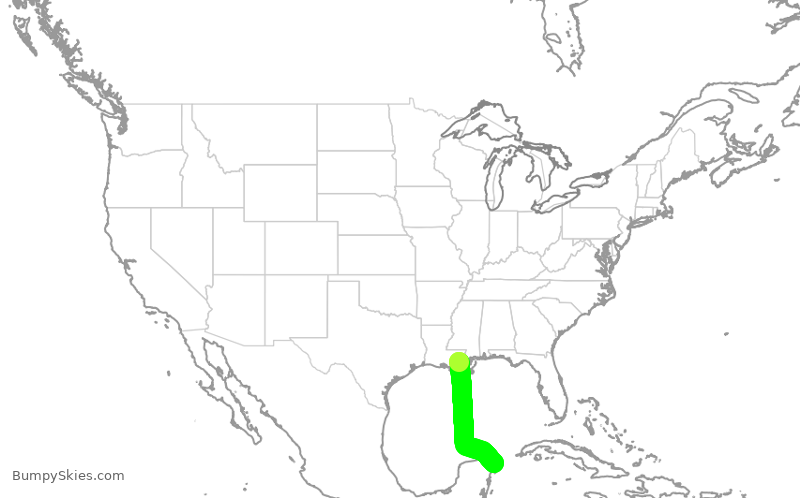 Turbulence forecast map for SWA1026, MSY to CUN