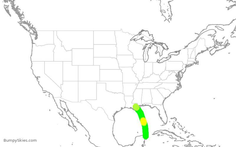Turbulence forecast map for SWA1027, CUN to MSY