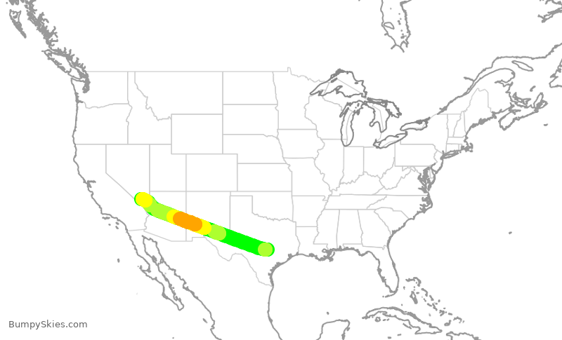 Turbulence forecast map for SWA102, AUS to LAS