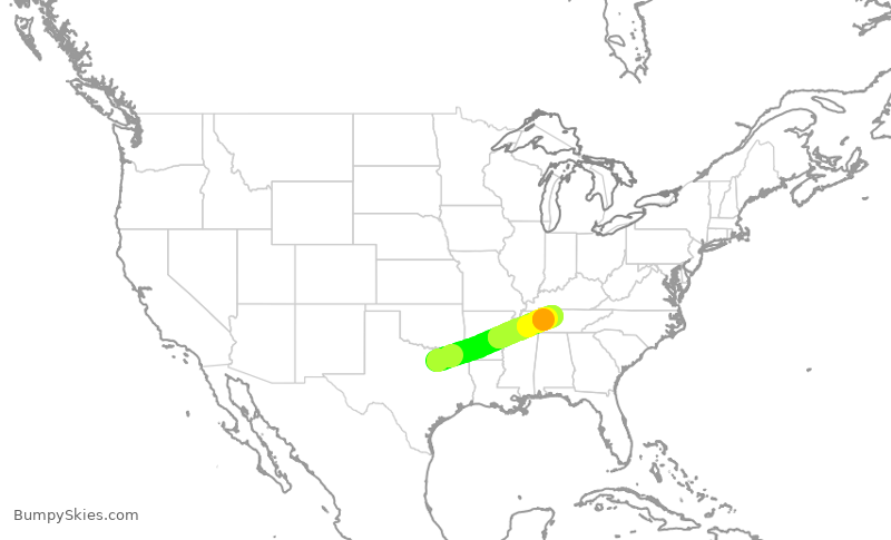 Turbulence forecast map for SWA1030, DAL to BNA