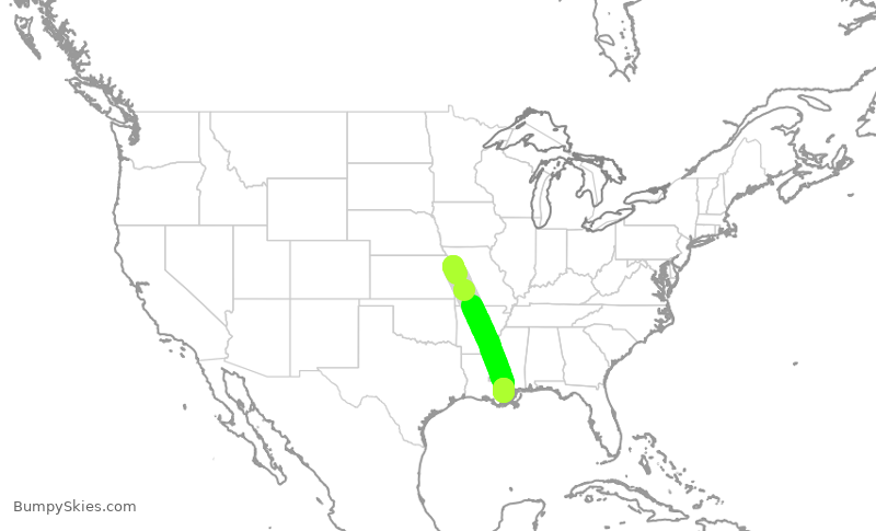 Turbulence forecast map for SWA1030, MCI to MSY
