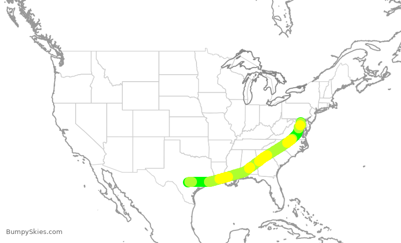Turbulence forecast map for SWA1030, SAT to BWI