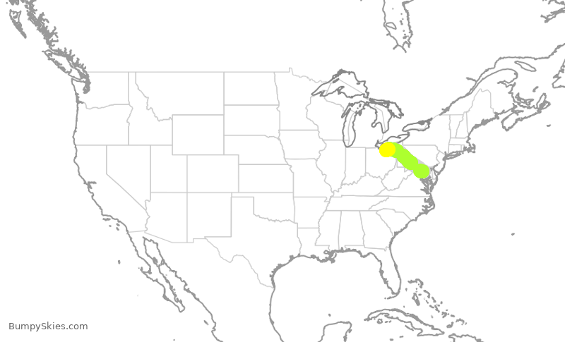 Turbulence forecast map for SWA1031, BWI to CLE