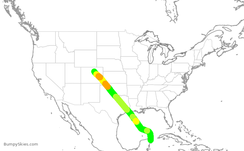 Turbulence forecast map for SWA1032, CUN to DEN