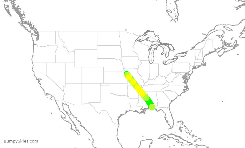 Turbulence forecast map for SWA1034, MCI to VPS