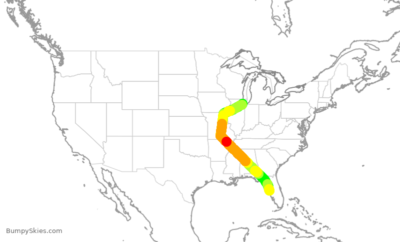 Turbulence forecast map for SWA1035, TPA to MDW