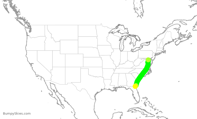 Turbulence forecast map for SWA1036, BWI to JAX