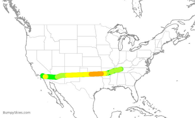 Turbulence forecast map for SWA1036, ONT to BNA