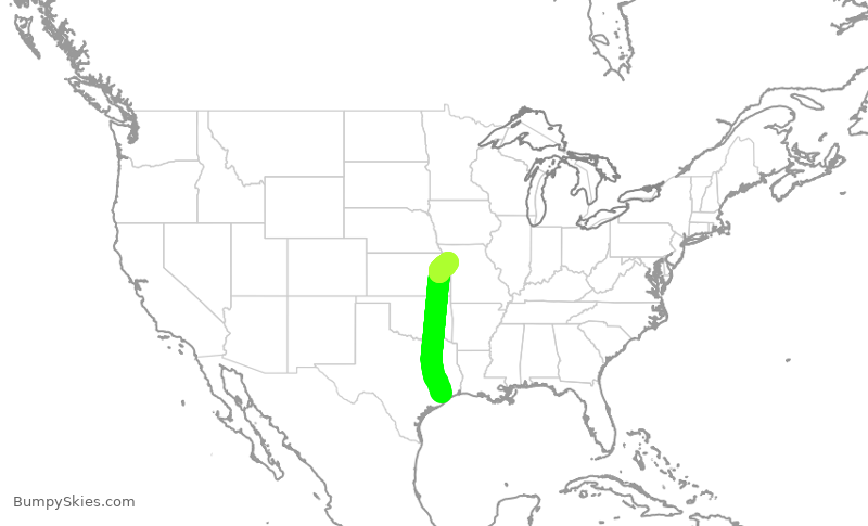Turbulence forecast map for SWA1037, HOU to MCI