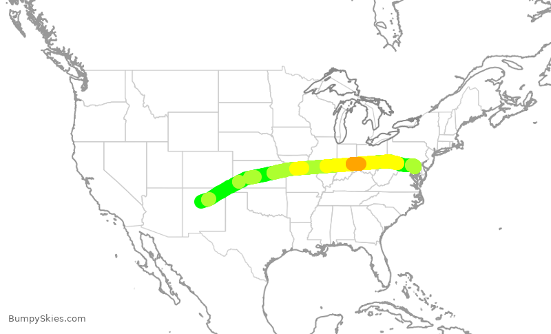 Turbulence forecast map for SWA103, ABQ to BWI