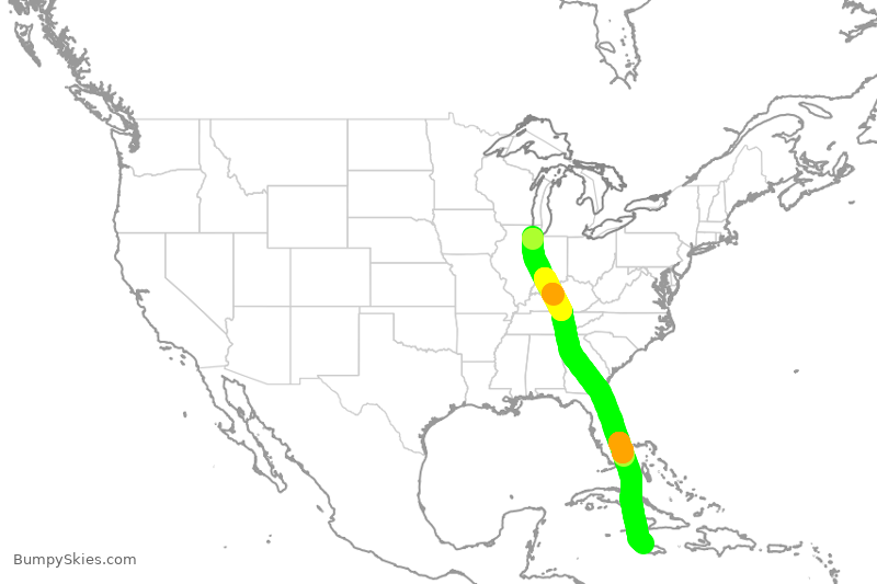 Turbulence forecast map for SWA1042, MDW to MBJ