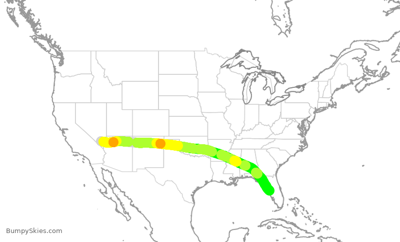 Turbulence forecast map for SWA1044, LAS to TPA