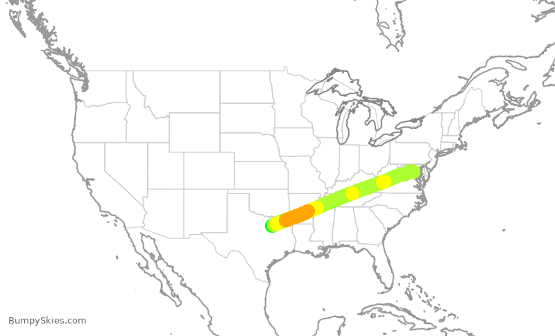 Turbulence forecast map for SWA1045, DAL to DCA