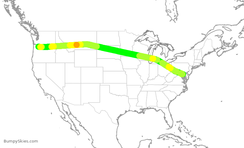 Turbulence forecast map for SWA1048, BWI to PDX
