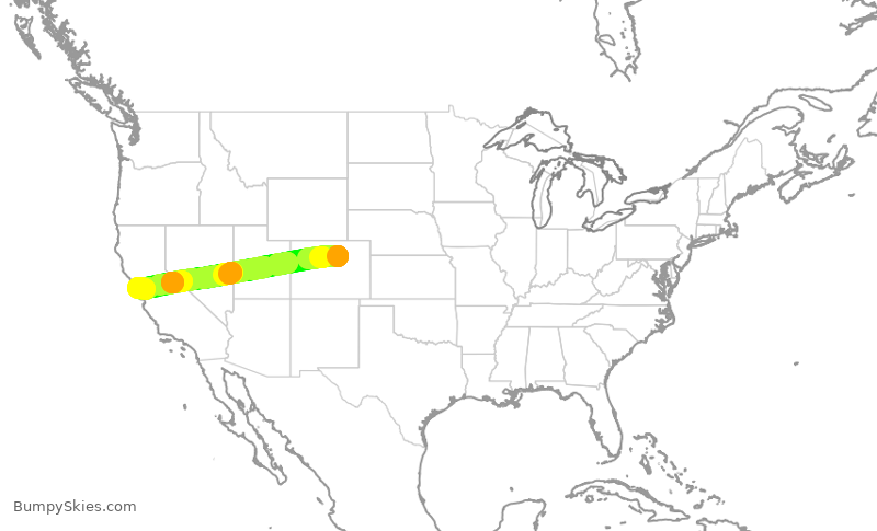Turbulence forecast map for SWA1048, DEN to OAK