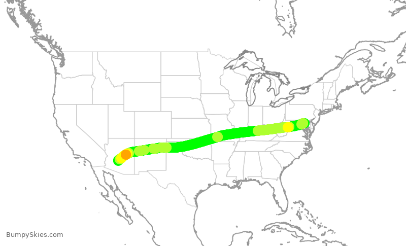Turbulence forecast map for SWA1050, BWI to PHX