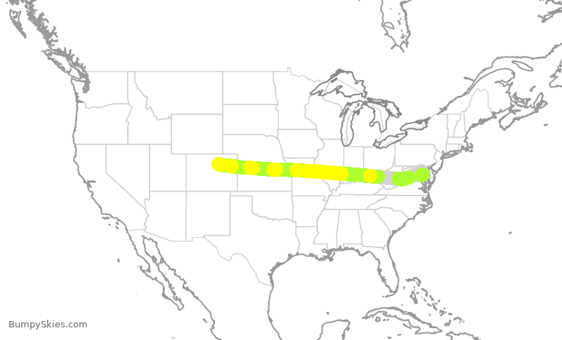 Turbulence forecast map for SWA1052, DEN to BWI