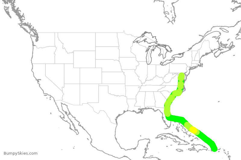 Turbulence forecast map for SWA1053, BWI to JSJ