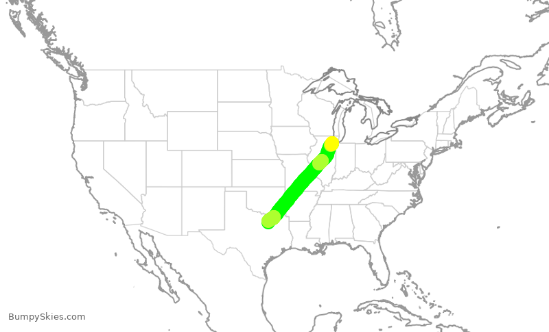 Turbulence forecast map for SWA1060, MDW to DAL