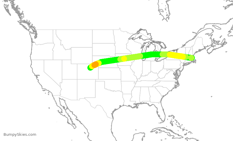 Turbulence forecast map for SWA1064, BOS to DEN
