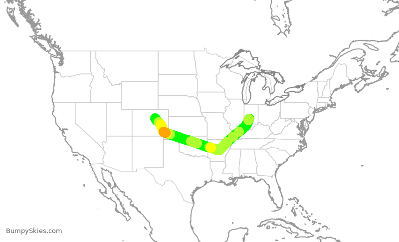 Turbulence forecast map for SWA1064, IND to DEN