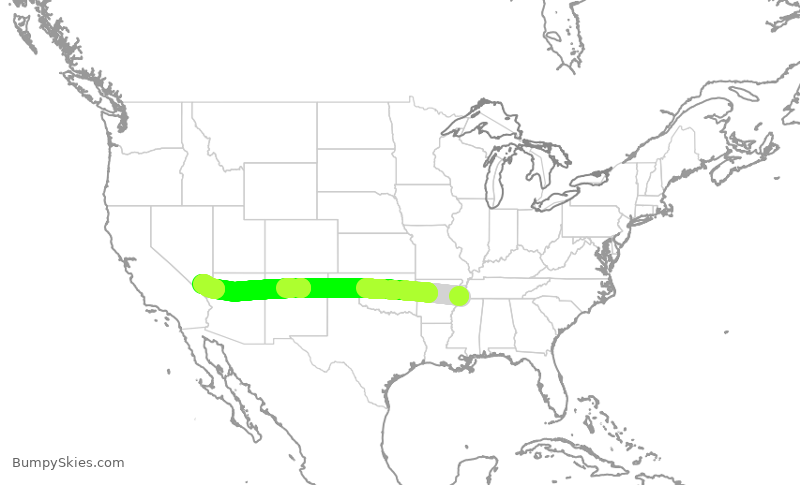 Turbulence forecast map for SWA1064, MEM to LAS