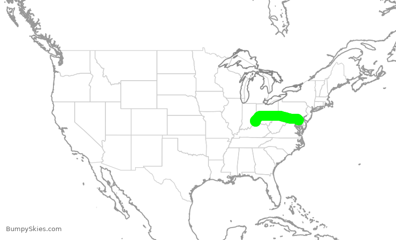 Turbulence forecast map for SWA1065, CVG to BWI