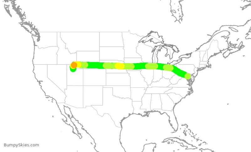 Turbulence forecast map for SWA1066, BWI to SLC