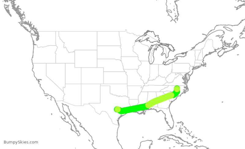 Turbulence forecast map for SWA1067, RDU to AUS