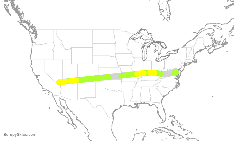 Turbulence forecast map for SWA1069, LAS to BWI