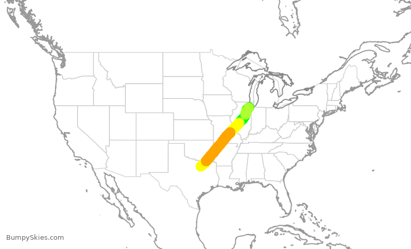 Turbulence forecast map for SWA1070, MDW to DAL