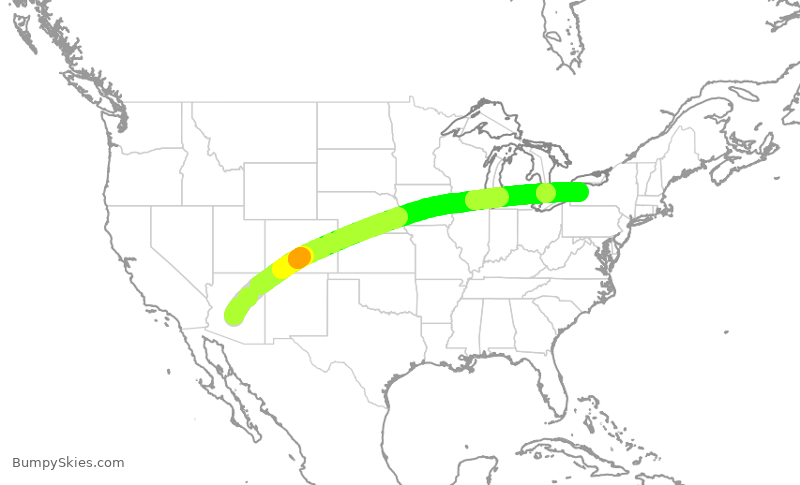 Turbulence forecast map for SWA1070, PHX to BUF