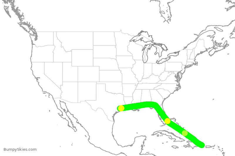 Turbulence forecast map for SWA1074, HOU to PUJ