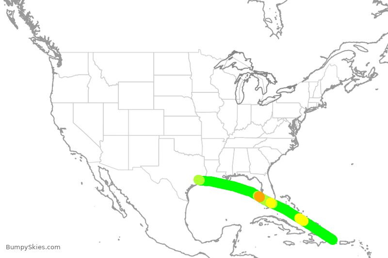 Turbulence forecast map for SWA1075, PUJ to HOU