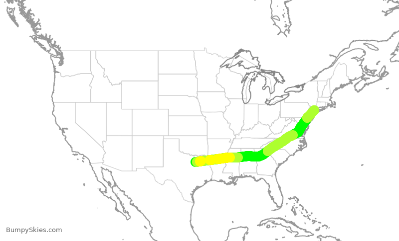 Turbulence forecast map for SWA107, DAL to LGA