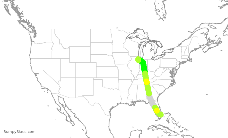 Turbulence forecast map for SWA107, FLL to MDW