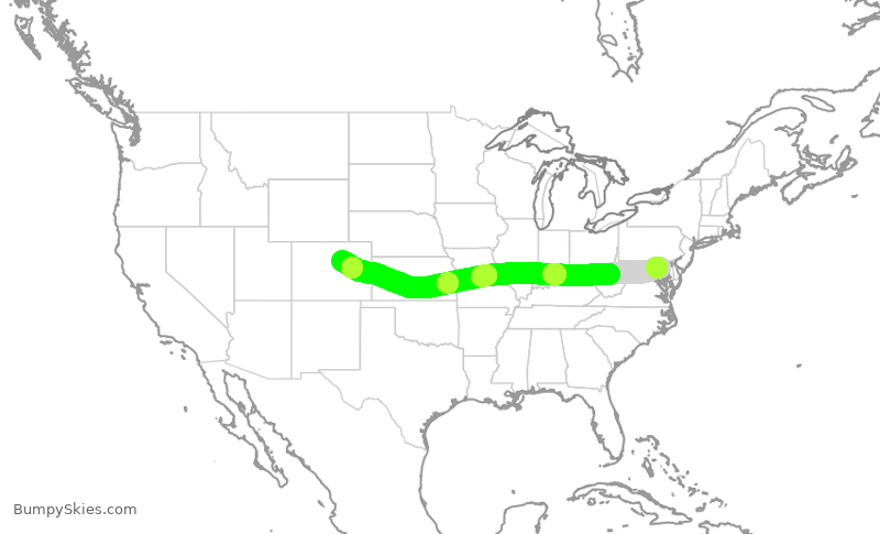 Turbulence forecast map for SWA1080, BWI to DEN