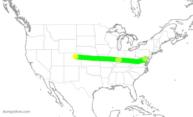 Turbulence forecast map for SWA1080, DEN to BWI