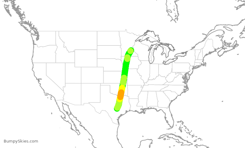 Turbulence forecast map for SWA1080, MSP to AUS